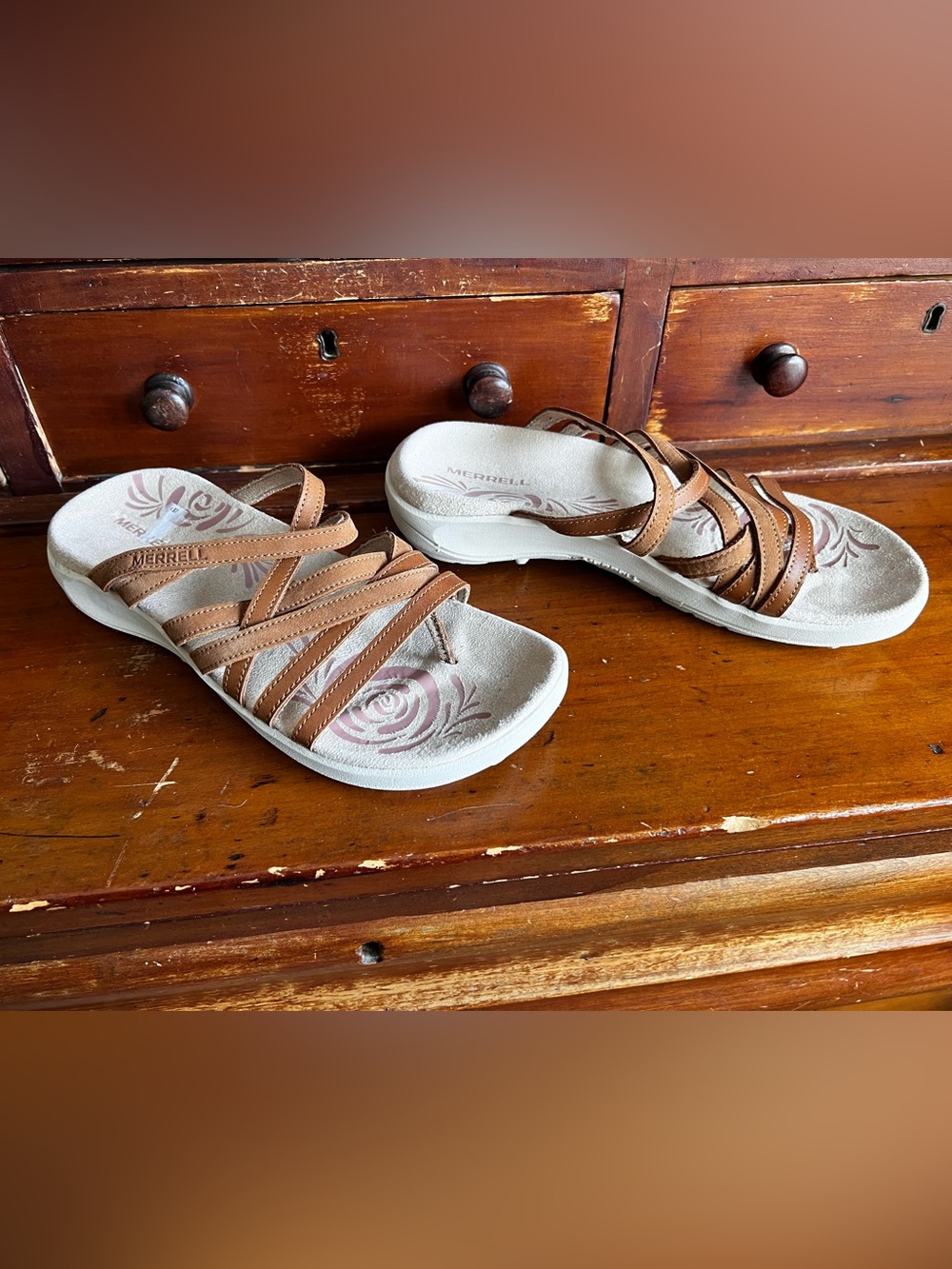 Merrell Women's Tan Multi-Strap Slide Sandals - Picture 2 of 6